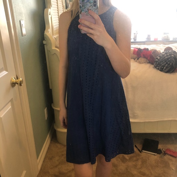 Francesca’s Eyelet Navy Blue Tank Shift Dress - Picture 8 of 8